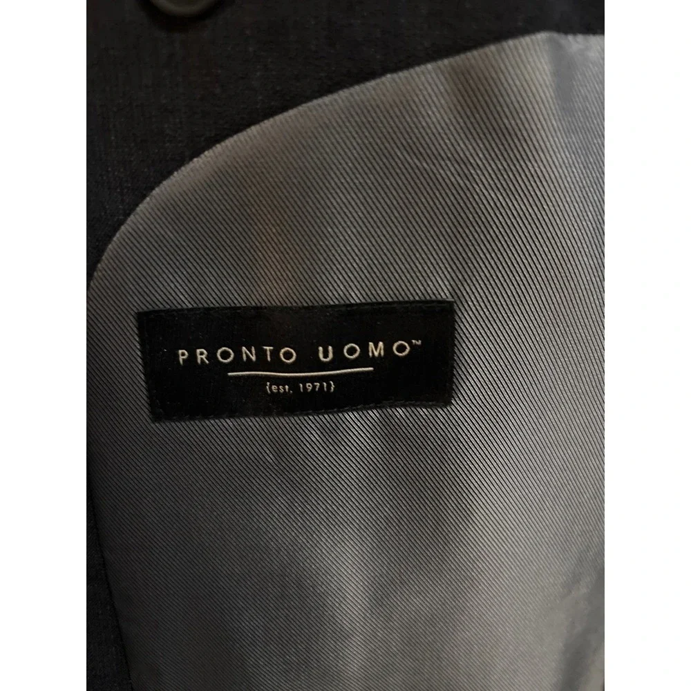 Pronto‎ Uomo Men Solid Black Wool Blend 3 Piece Suit Size 48x 43 Regular